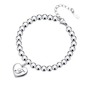 Heart Charm Bracelets 6mm Stainless Steel Beads 26